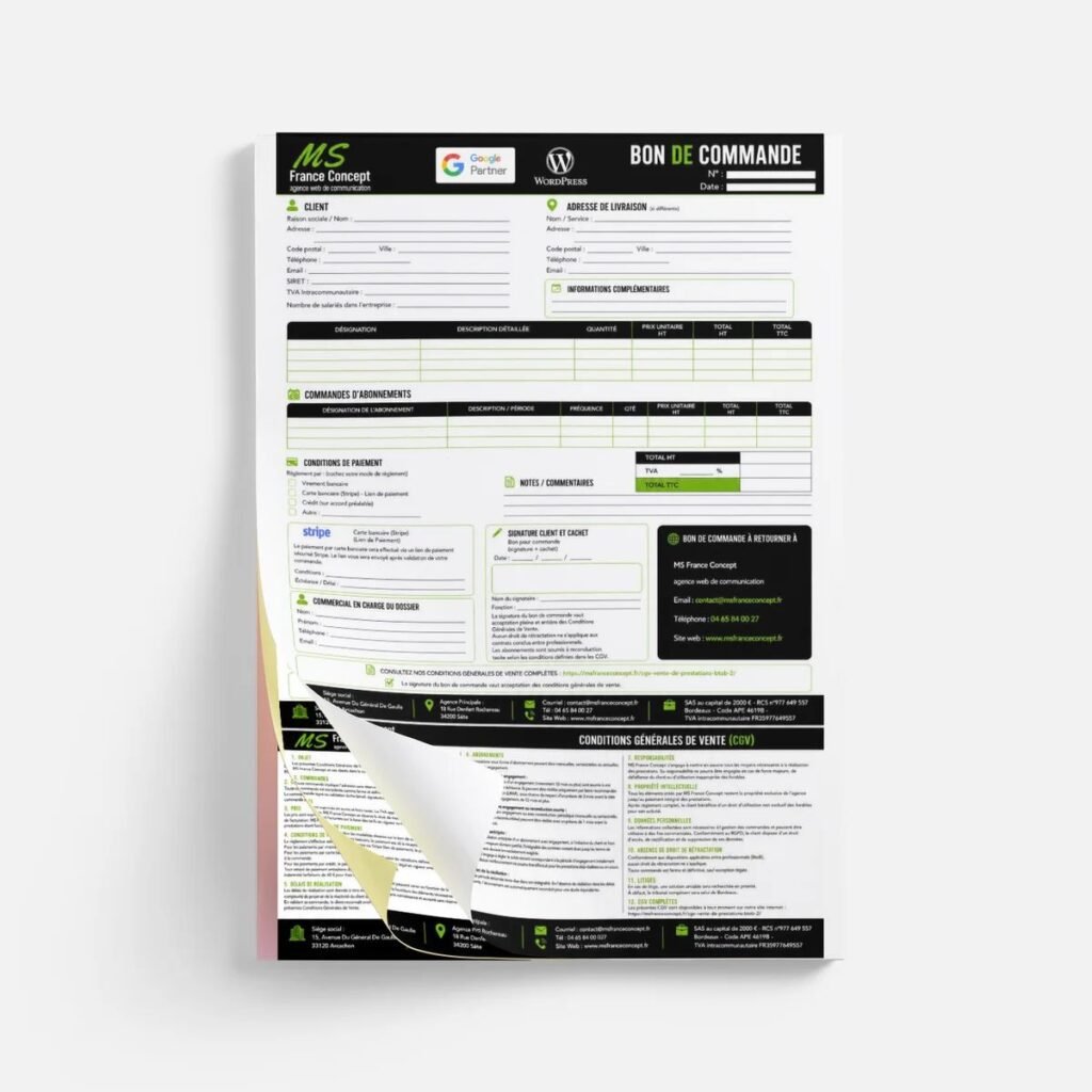 CARNET DE BONS DE COMMANDES 3 FEUILLETS EN AUTOCOPIANT REALISATION GRAPHIQUE DUN BON DE COMMANDE PDF