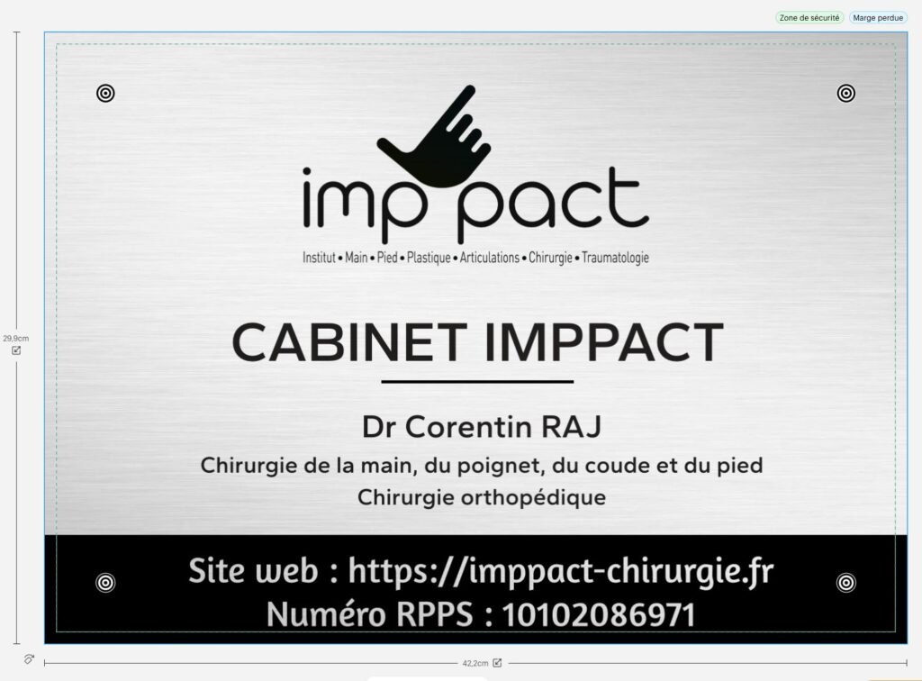 Réalisation de plaque en aluminium en impression pour cabinet médical